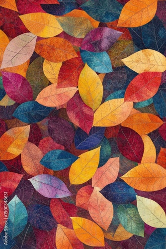 Vibrant autumn leaves, layered in a colorful pattern