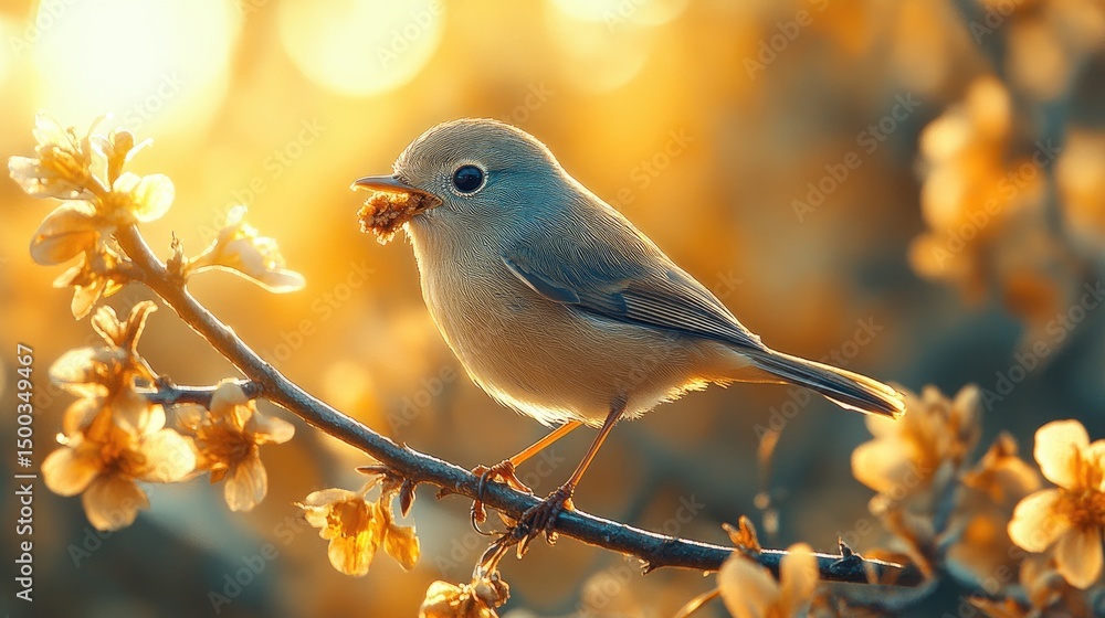 Obraz premium Tiny bird feasting on blossom