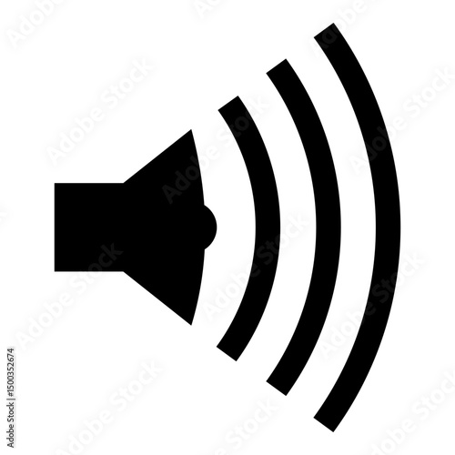 Black speaker icon with three sound waves, symbolizing loud volume or strong audio output. Ideal for multimedia, sound settings, or UI elements.