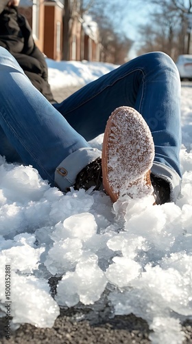 Winter, snow, legs, fall, street, cold, day, accident, outdoor, stock