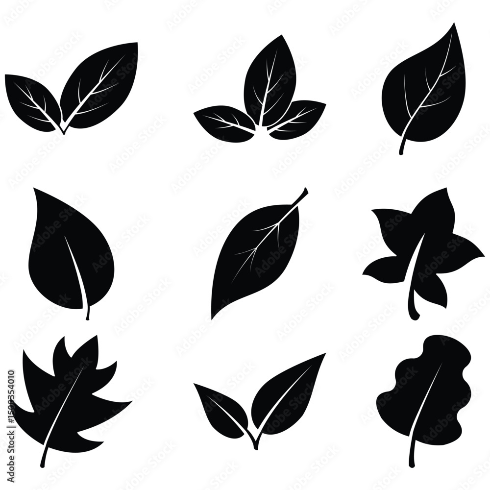 Fototapeta premium leaf glyph icon set featuring minimalist and nature-inspired designs. Perfect for eco-friendly branding, sustainability projects, organic products, and environmental themes
