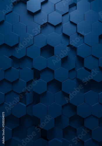 3D Abstract Blue Hexagon Pattern with Geometric Honeycomb Texture Background