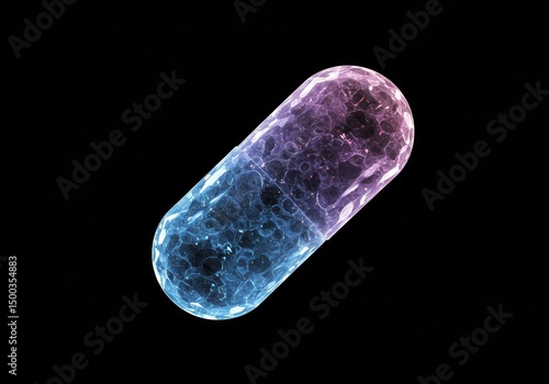 3D Render Of Glowing Pill with Network Connection on Black Background