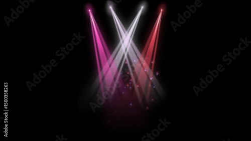 Stage light background with glowing white and red spotlight 3d animation 