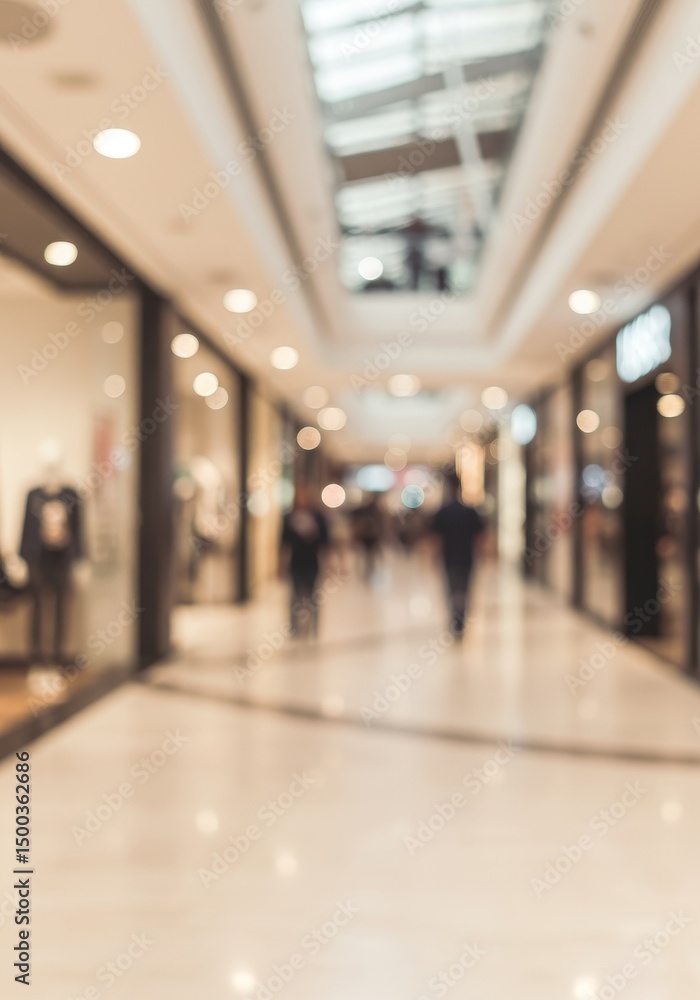 Fototapeta premium Blurred Interior View Of A Shopping Mall With People Walking Photo