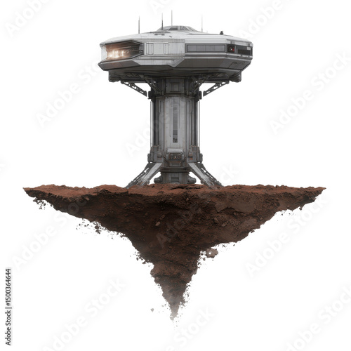 Futuristic Space Station on Martian Soil - Isolated on White Transparent background