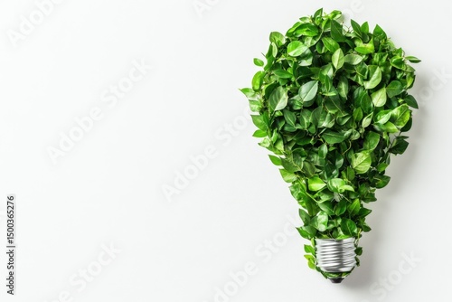 Green leaves shaped like a lightbulb on white background