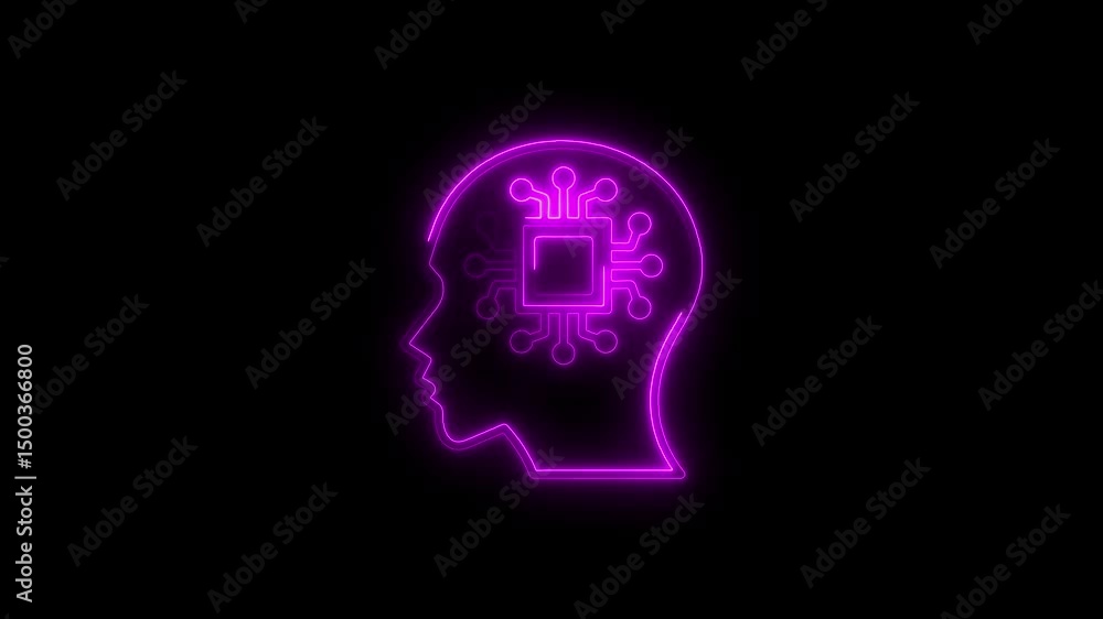 Glowing neon outline of a brain featuring a circuit board artificial intelligence concept Glowing neon outline of a brain featuring a circuit board artificial intelligence concept