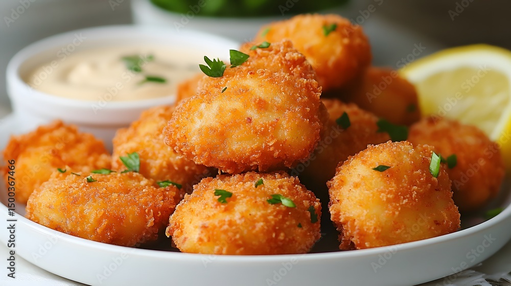 Crispy, golden-brown bites on a plate. Crispy, golden-brown bites on a plate.
