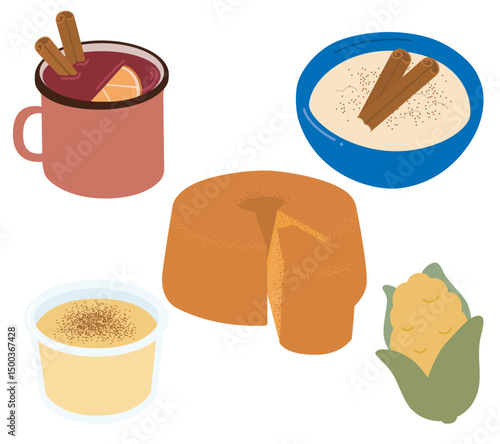 Brazilian traditional june festivities food for Festa Junina set vector illustration