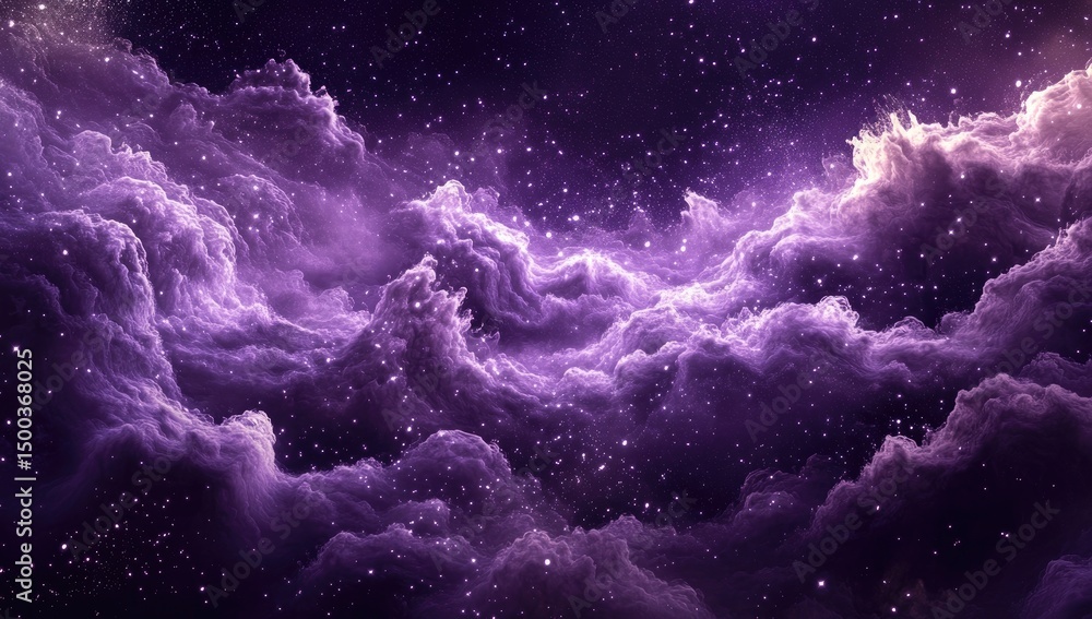 Fototapeta premium Purple cosmic clouds with starry night sky