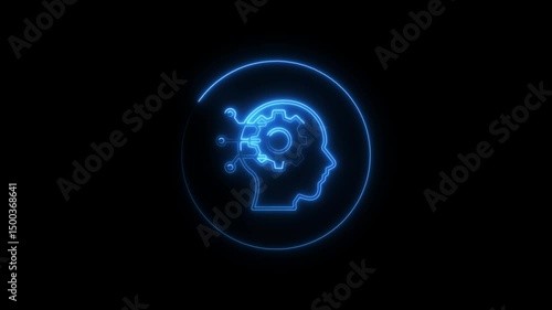 Wallpaper Mural Abstract animated human head with ai technology gear inside a glowing neon circle Torontodigital.ca
