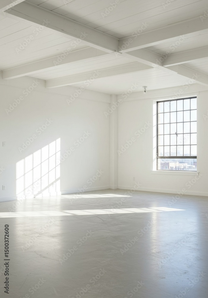 Obraz premium Photo A Bright Empty Interior Room with White Walls Windows and Shadows