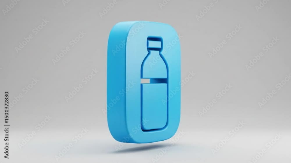 A blue bottle icon inside a rounded square shape against a gray background in a studio setting view A blue bottle icon inside a rounded square shape against a gray background in a studio setting view
