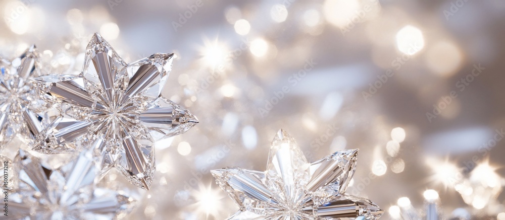 Crystal snowflakes with bokeh lights. Crystal snowflakes with bokeh lights.