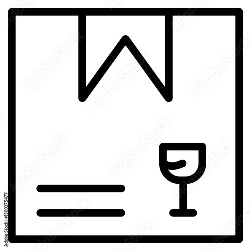 Fragile parcel with wine glass shipping warning line icon