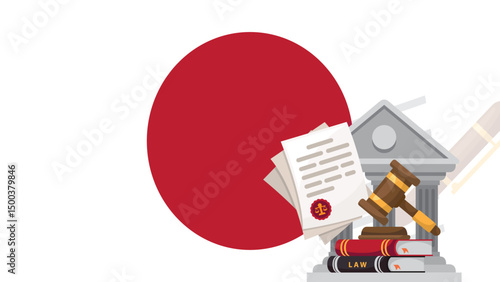 Japan law constitution legal judgment justice legislation trial concept using flag gavel paper and pen vector
