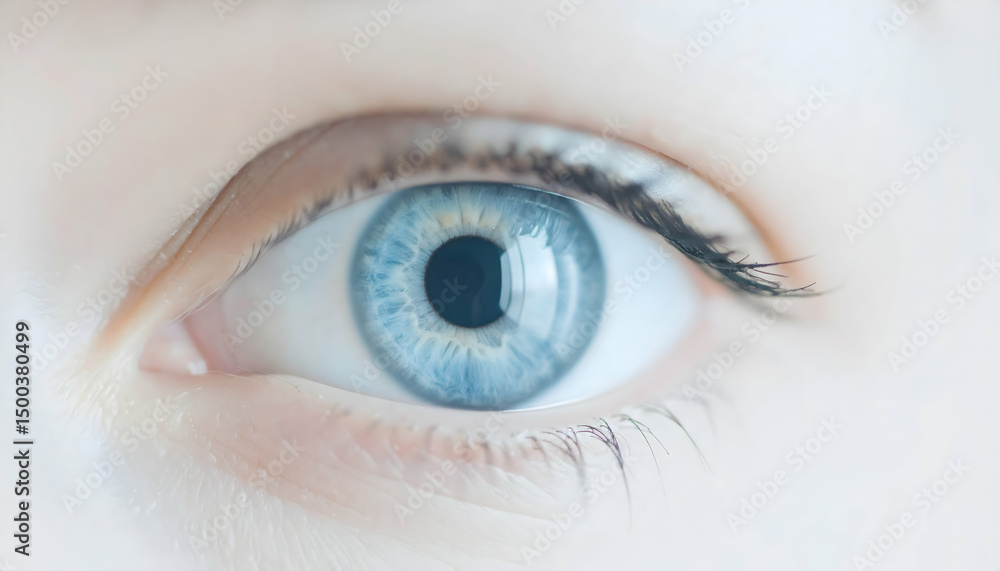 Obraz premium Detailed Blue Eye Closeup of Human Skin and Eyebrow Featuring Macro Focus on Iris Pupil and Eyelashes For Beauty and Health Concepts