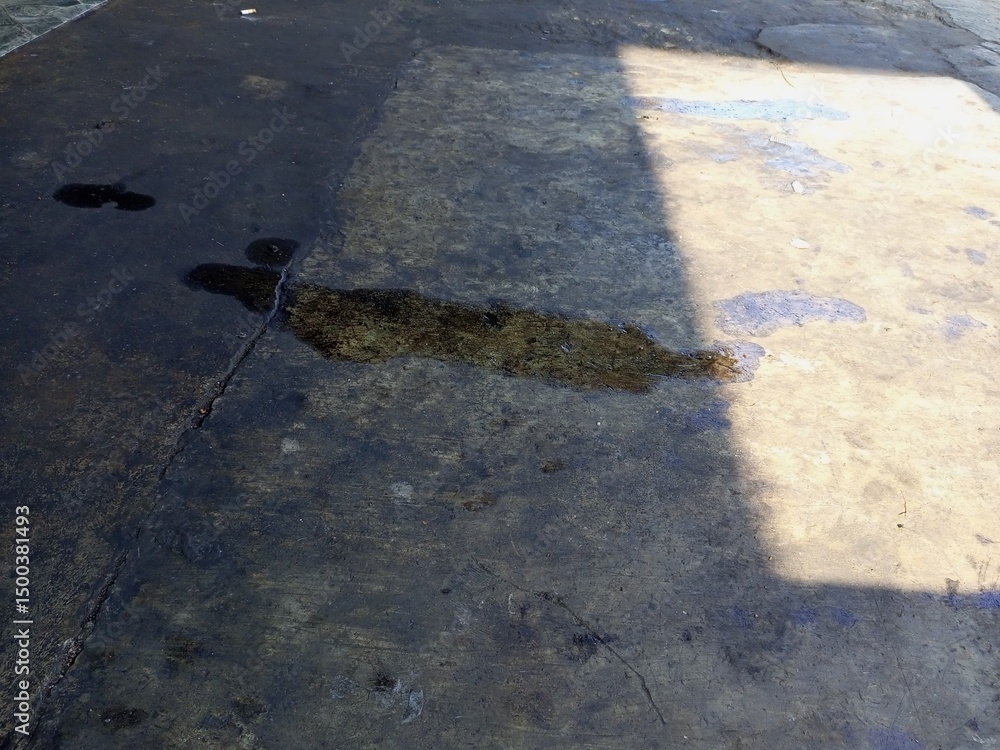 Fototapeta premium Dark Oil Stains and Water on Concrete Floor