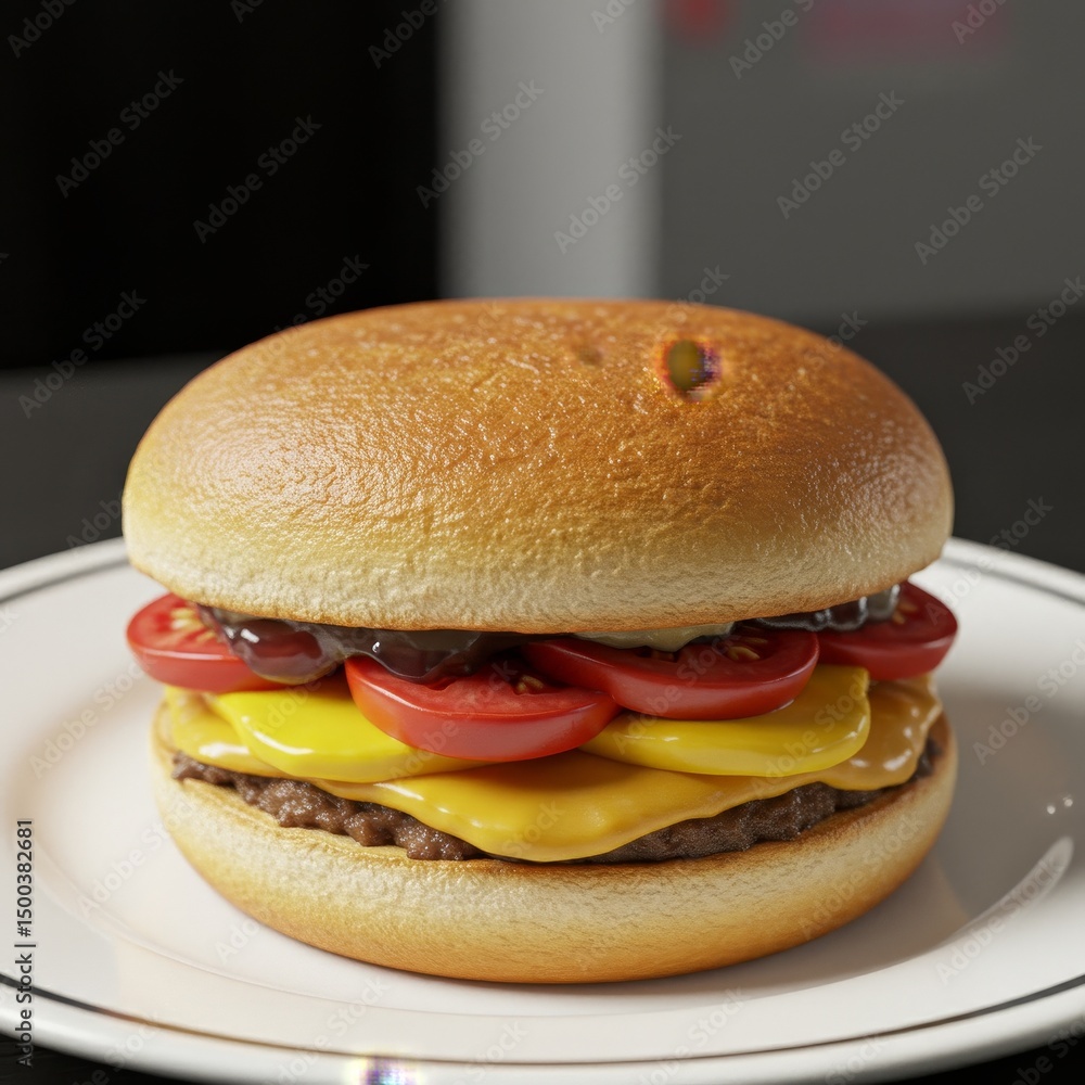 Photo of a Delicious Cheeseburger with Fresh Ingredients on a White Plate Photo of a Delicious Cheeseburger with Fresh Ingredients on a White Plate
