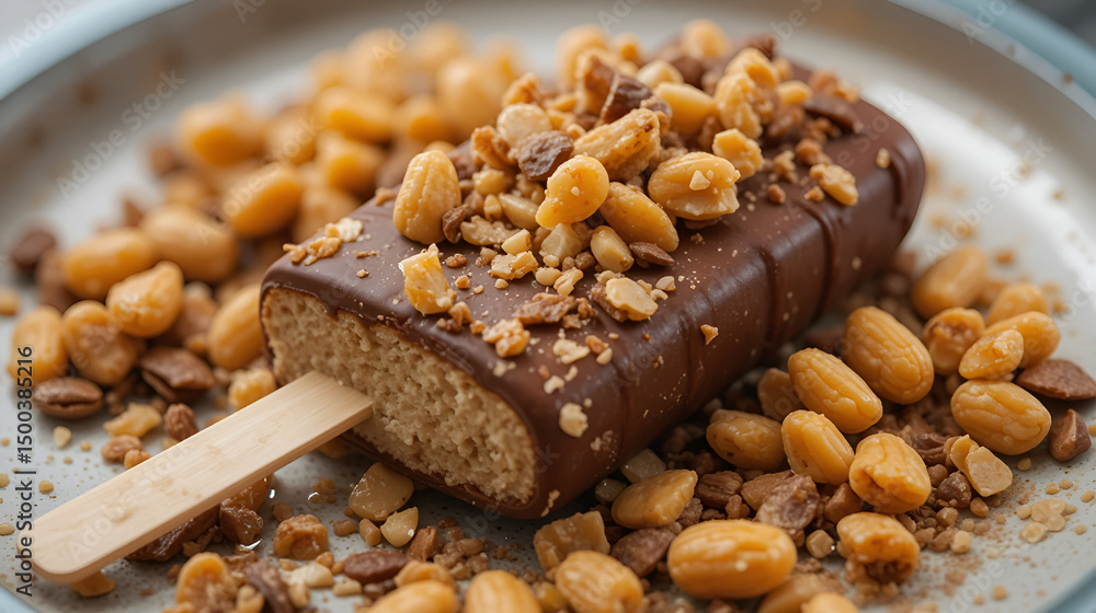 Fototapeta premium Peanut Popsicle with chocolate coating and peanut brittle