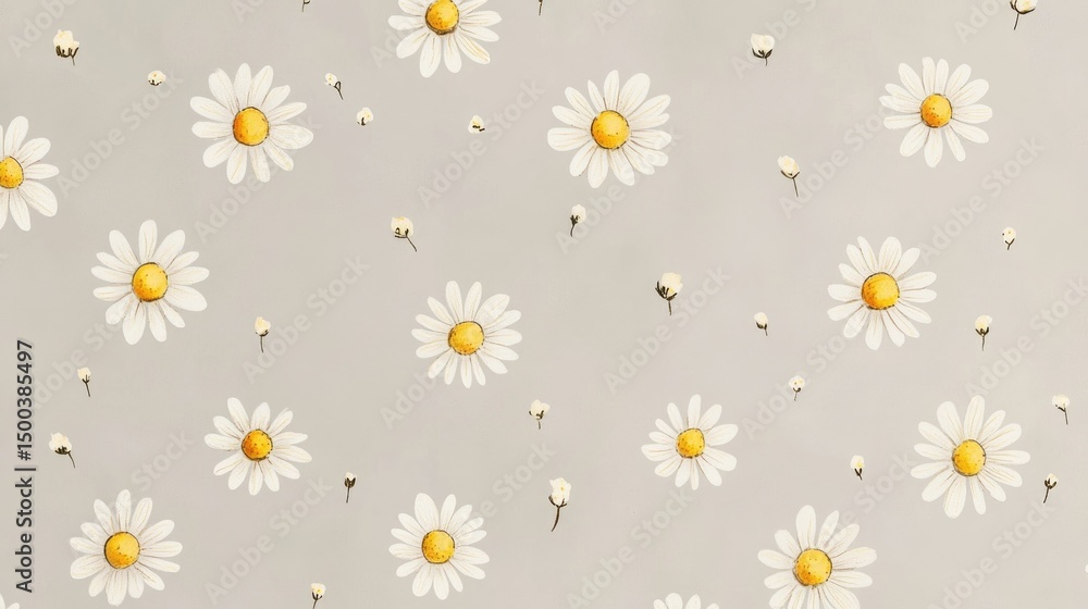 Obraz premium Pattern of white daisies on soft gray background