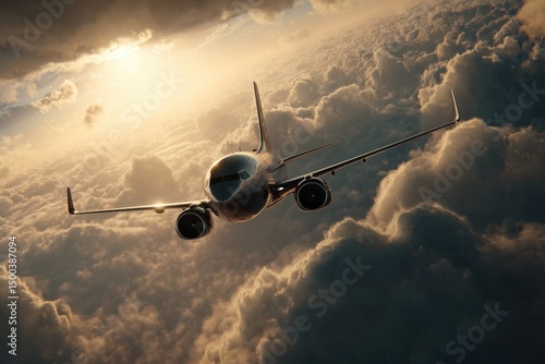 Volo sopra le nuvole al tramonto