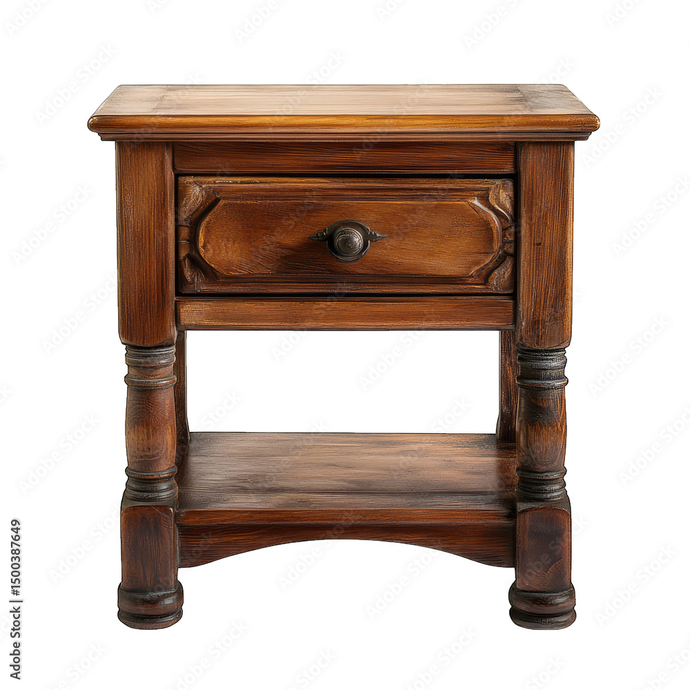 A Classic Wooden Bedside Table With A Single Drawer And Lower Shelf Isolated On A Transparent Background A Classic Wooden Bedside Table With A Single Drawer And Lower Shelf Isolated On A Transparent Background