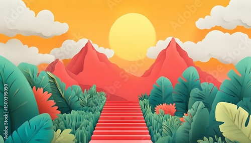 Red Carpet Path to Sunset Mountains.