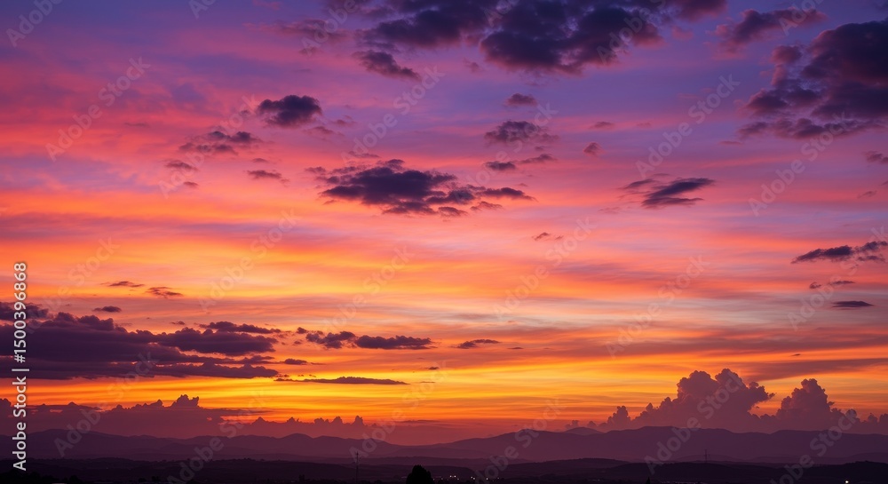 Fototapeta premium Photo Beautiful Sunset Sky Vibrant Colors Dramatic Cloudscape Landscape View