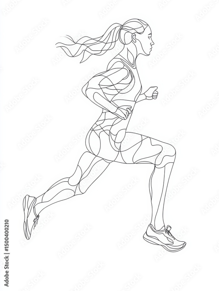 Fototapeta premium Woman Runner One Line Drawing. Running Abstract Minimal Drawing. Continuous One Line Woman Run Sport 
