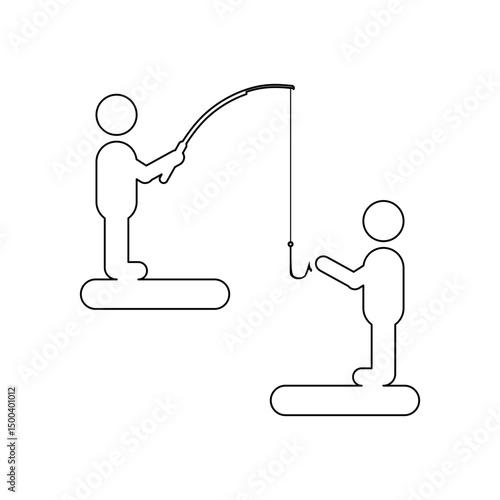 No Provoke or Don't Provoke outline vector icon symbolizing "don’t start trouble" or “don’t bait conflict.” Stick figure with fishing hook, editable EPS.