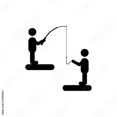 No Provoke or Don't Provoke silhouette vector icon symbolizing "don’t start trouble" or “don’t bait conflict.” Stick figure with fishing hook, editable EPS.