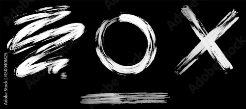 Hand drawn abstract doodles and squiggles, doodle style graffiti elements - circle, cross, spring. Bold brush-painted elements. Vector illustration