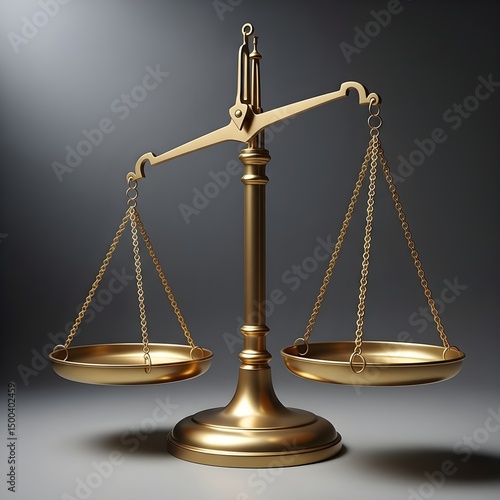 Classic golden scales of justice in perfect balance on gradient background - AI generated