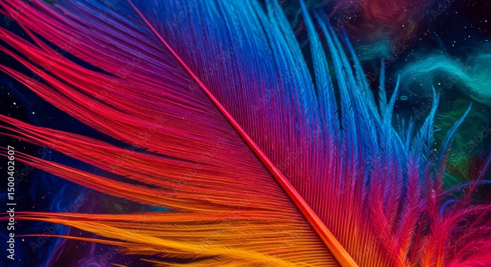 Obraz premium Photo Of A Detailed Colorful Feather With Vibrant Colors On A Dark Background
