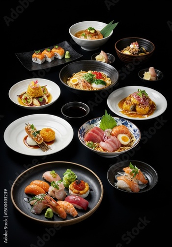 Wallpaper Mural Assortment Of Sushi Dishes Arranged Elegantly On Black Background Photo Torontodigital.ca