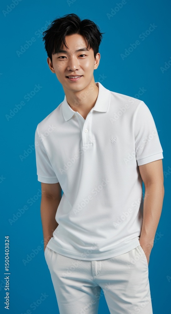 Photo Of A Handsome Young Man In White Outfit And Blue Background Photo Of A Handsome Young Man In White Outfit And Blue Background