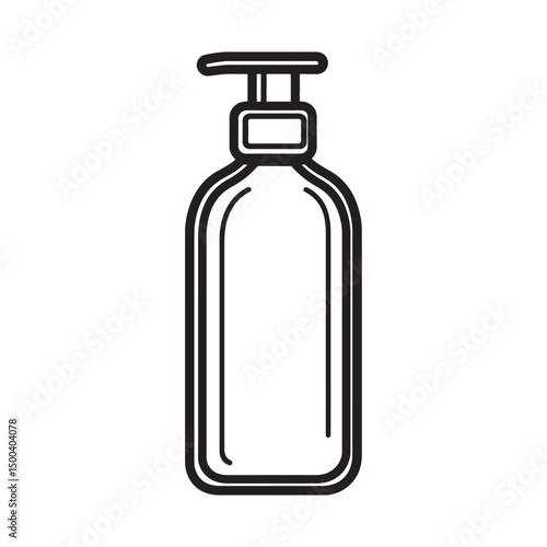 Outlined hand sanitizer bottle features a pump dispenser on a transparent background