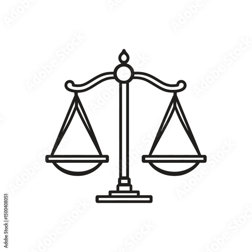 Outlined scales of justice on a white background show balance and equality clearly