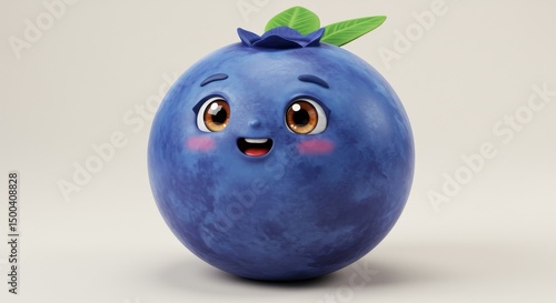 Happy Blue Blueberry Cartoon Illustration With Smiling Face on White Background
