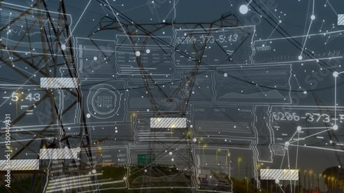 Wallpaper Mural Overlay fading in launching data flow over towers, data blocks floating and particles drifting Torontodigital.ca