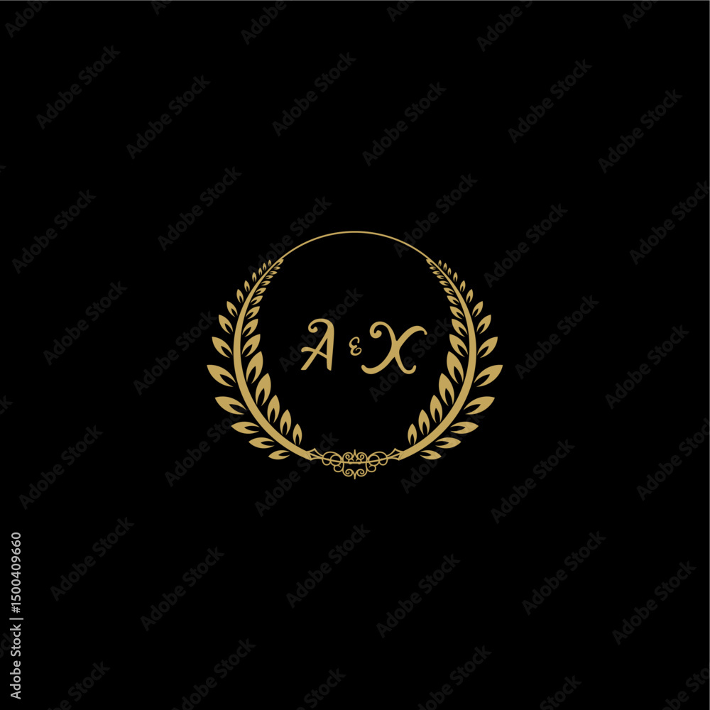 Naklejka premium AX beautiful, feminine and elegant wedding monogram initial logo with circle floral gold