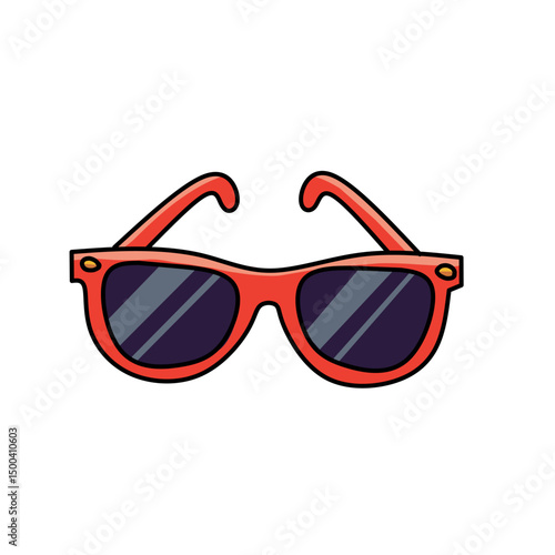 Vector illustration of red sunglasses with dark lenses in a bold and fun cartoon style. Great for summer, holiday, fashion, or lifestyle designs that capture a cool and laid-back attitude