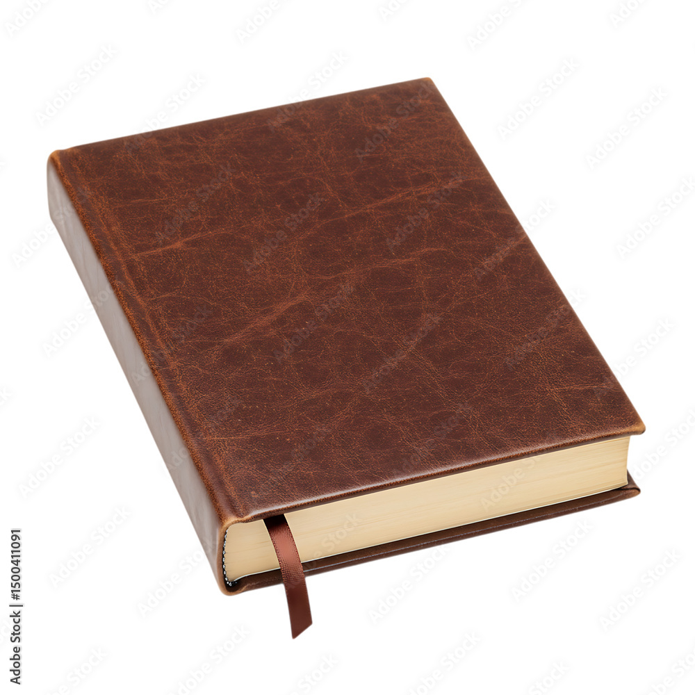 Brown leather journal with ribbon bookmark isolated on transparent background Brown leather journal with ribbon bookmark isolated on transparent background