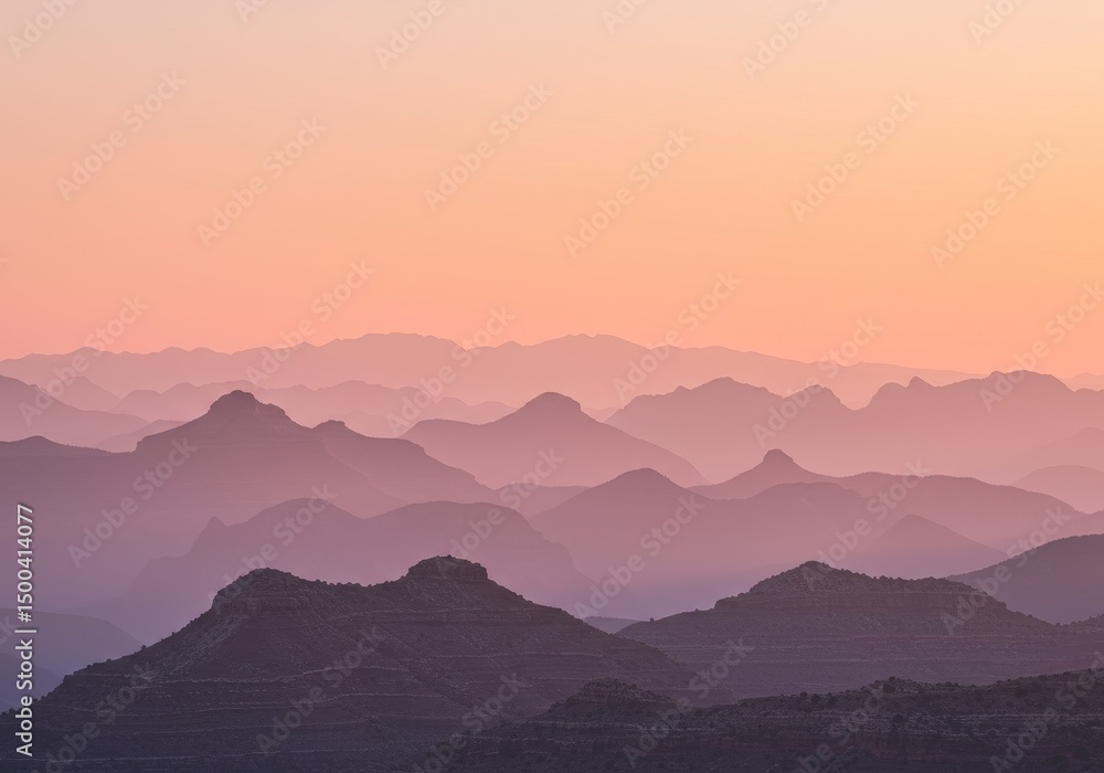 Fototapeta premium Photo Mountain Range At Sunset With Orange And Pink Hues And Gradients
