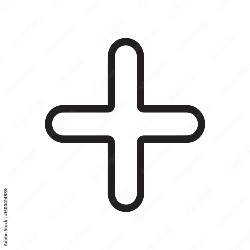 Fototapeta premium Rounded plus sign line art shows black minimalist addition symbol over white