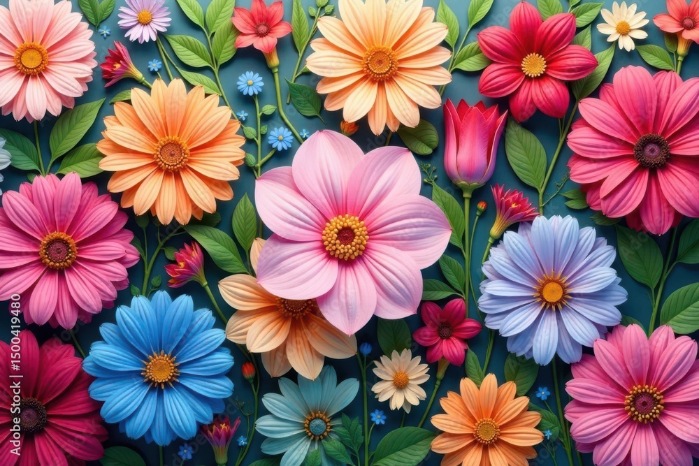 Continuous blooming flowers, intricate design, vibrant, background Continuous blooming flowers, intricate design, vibrant, background