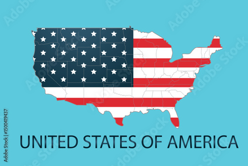 United States of America, pak map with flag, Amerika Serikat independence day.
