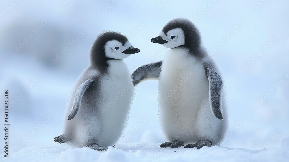 Fototapeta premium Two Adorable Emperor Penguin Chicks in Antarctica